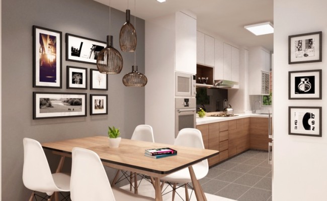 Pictures and Grey walls make this space